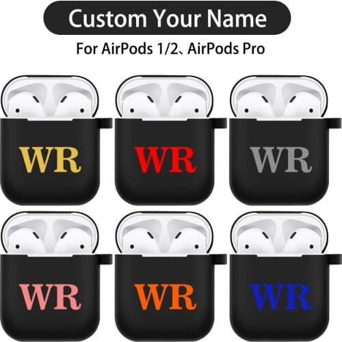Luxury Letters DIY Custom Name For Airpods 1 2 Pro Black Color Case For Air Pods 2 Protective Cover Soft Silicone Cases For Airp
