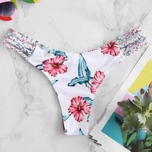 Floral Print Sexy Bikini Women Brazilian Cheeky Bottom Thong V Swimsuit Bottom Swimwear Women Briefs Thong Biquini Swim Short