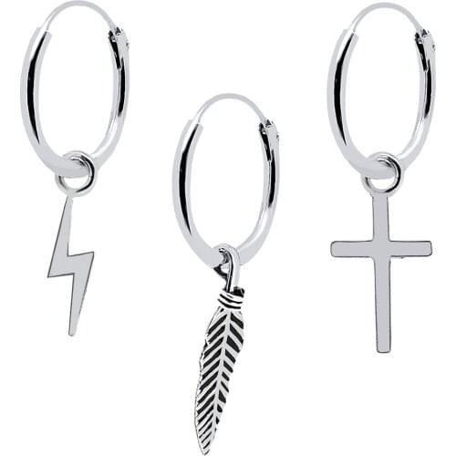 925 sterling silver three hoop earrings with lightning Cross pen pendant