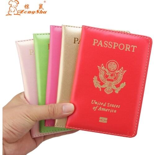 Cute PU leather USA Passport Cover Pink Women Passport holder Brand Bright Color American Wallet Covers for Passports