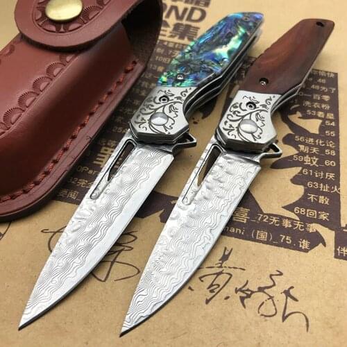 VG10 Damascus Folding Knife Tactical Military W/ Leather Sheath Outdoor Camping Survival Hunting Self Defense Pocket Knives Tool