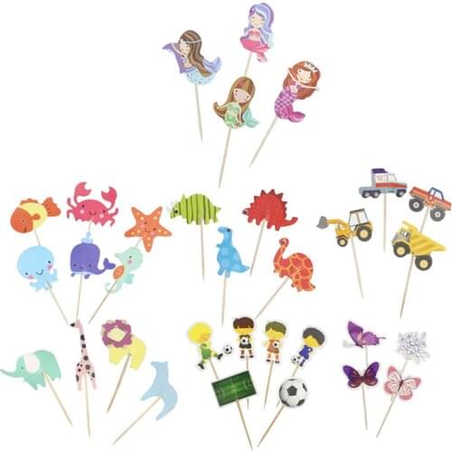 24pcs Ocean Animal Cupcake Toppers Under The Sea Party Cake Flags Baby Shower Mermaid Theme Birthday Party Cake Decorations