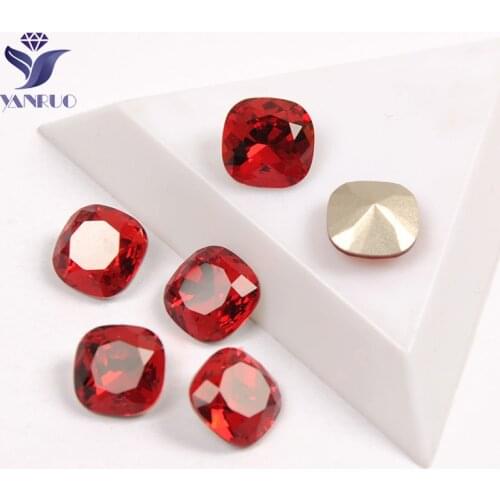 YANRUO 4470 Cushion Cut Siam Glass Sewn Rhinestones Pointback Jewelry Sewing Fancy Stones For Clothes