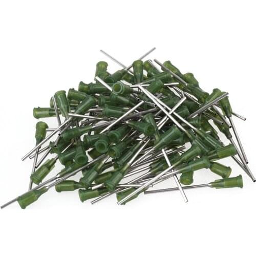 Green and Silver 1.5 Inch Length Blunt Dispensing Needles Syringe Needle Tips 14Ga Pack of 100