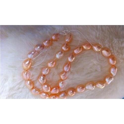 18" 13-16mm natural south sea gold pink baroque pearl necklace 925silver