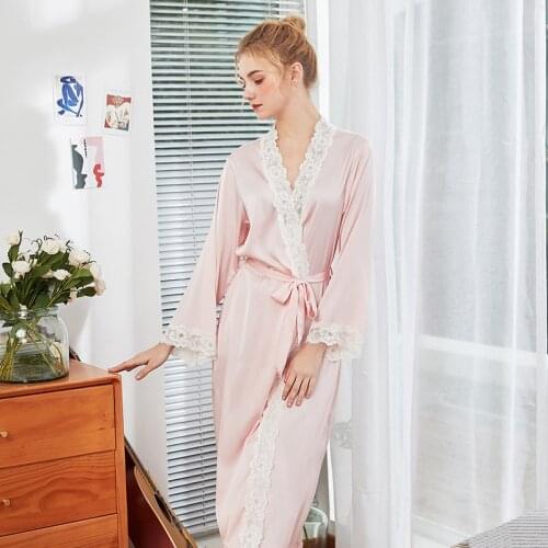 Ladies Spring And Summer Silk Ice Silk Fashion Pajamas New Elegant And Luxurious Long Dressing Gown Home Sleeve Pajamas