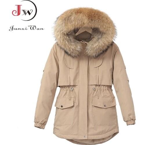 Women Winter Parka Coat Large Fur Collar Hooded Solid Fashion Loose Thick Long Padded Jacket Casual Outwear