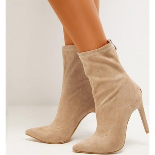 2021 Autumn Fashion Pointed High Heels Solid Color Suede Booties For Women Nubuck Mid-calf Boots Womens Shoes Botas De Mujer