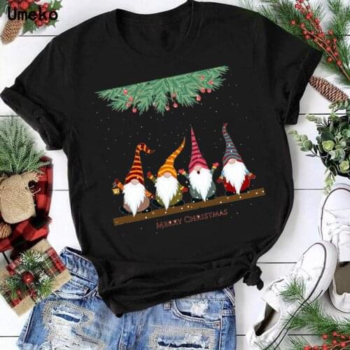 Umeko Woman Tshirts Harajuku Tops Fashion Womens Loose O-neck Casual Christmas Printed Short Sleeve Tops T-shirt Mujer Camisetas