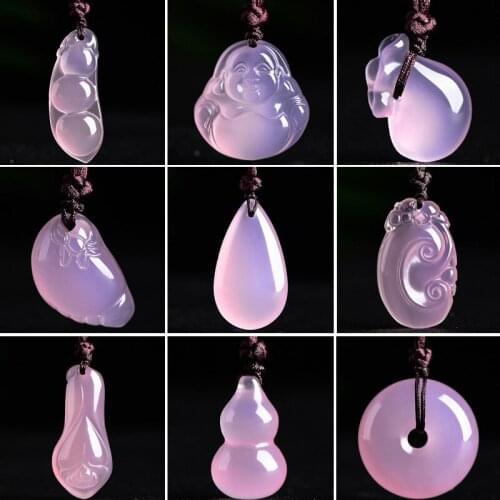 Women purple Necklace Pendant Pink Chalcedony Agate Buddha doughnut Buckle Pendant Free Rope Gift for child Female Fine Jewelry