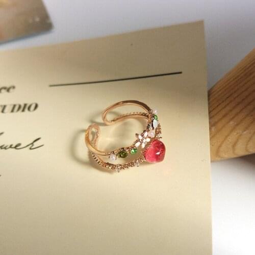 Sweet Heart Ring for Women Fashion Korean Elegant Love Adjustable Drop glaze Flower Crystal Ring Jewelry Party Gifts