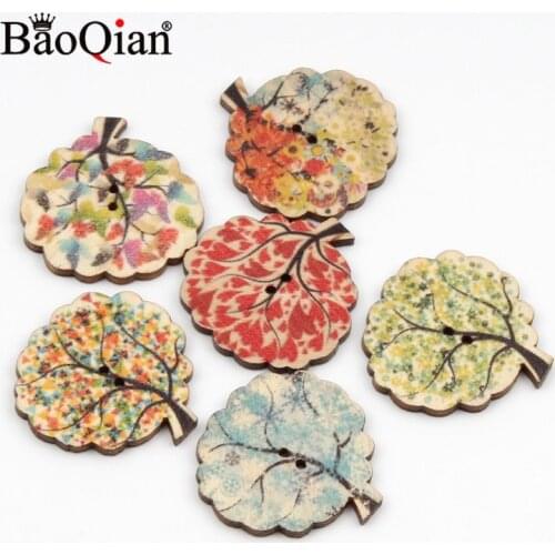 20pcs Colorful Tree Shape Wooden Buttons For Clothing Crafts Scrapbooking DIY Wooden botones Decoration Sewing Accessories 30mm