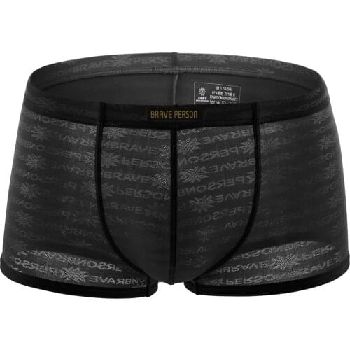 2020 Brand BRAVE PERSON Nylon Lace Boxer Shorts U convex Pouch Sexy Transparent Underwear Men Boxers Slip Thin Cool Underpants