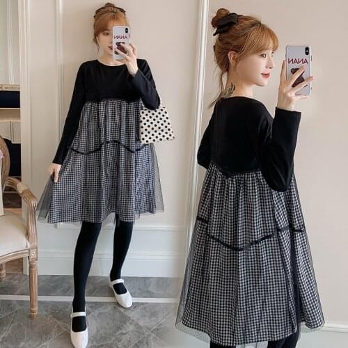 379# Maternity Dress Spring Autumn Cotton Long Sleeve Loose Slimming Dress for Pregnant Women Mom Dress