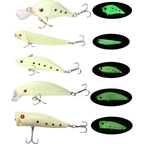5PCS/LOT MIx Pencil Minnow VIB Lure Luminous Night Fishing Bait Hard Fishing Lures With Hooks
