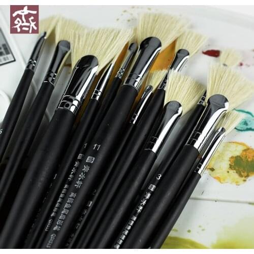 6Pcs/Set Fan Fish Tail Shaped Oil Paint Brush Bristle Hard Hair Artistic Brushes For Acrylic Gouache Painting Art Supplies Black