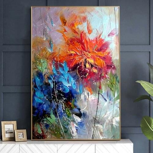Abstract Watercolour Blue Orange Flower Oil Painting On Canvas Poster And Print Picture Wall Art Cuadros Home Room Decoration