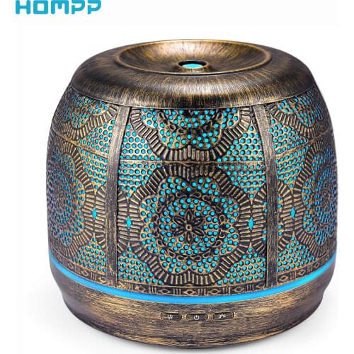 Aroma Diffuser 500ml Bronze Metal Aromatherapy Diffuser for Essential Oil 7 Color Fragrance Lamp Humidifier for Baby Office Home
