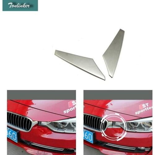 Tonlinker 2 PCS Car Stainless Steel Both Sides of Net Light Bar Cover Case for Bmw New 3 Series 320li 316i F30 F35 Accessories