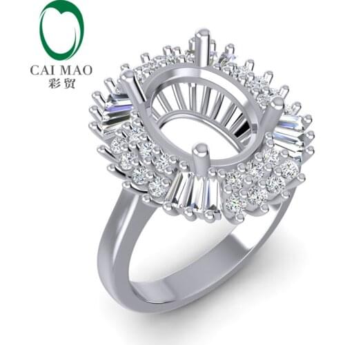 Caimao 7.5x10mm Oval Cut 14k White Gold 0.59ct Baguette&Round cut Diamond Prong Wedding Semi Mount Ring