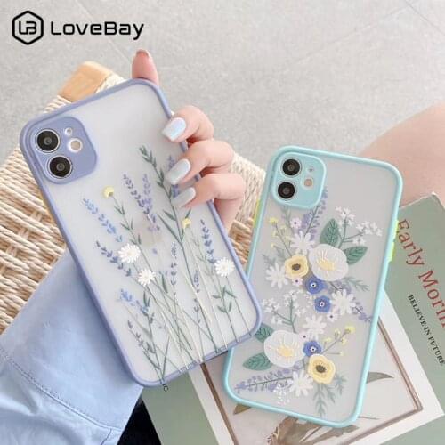 Fashion Flower Phone Case For iPhone 11 12 Mini Pro X XR XS Max 8 7 6S Plus SE2020 Floral Transparent Lens Protection Hard Cover