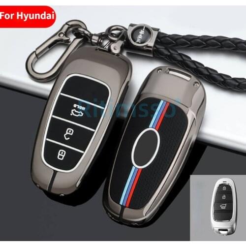 Zinc Alloy + Silica Gel Remote Key Fob Cover Case for Hyundai Tuscon 2021 Braided Keychain
