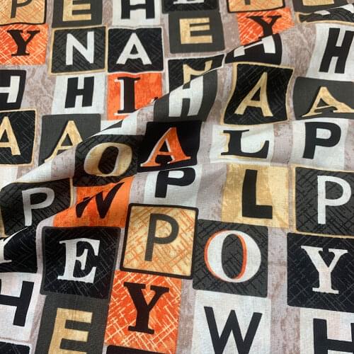 Beautiful 110cm Width 100% Cotton Fabric Digital Printing DIY Sewing Children Clothing Dress Khaki Bottom English Alphabet