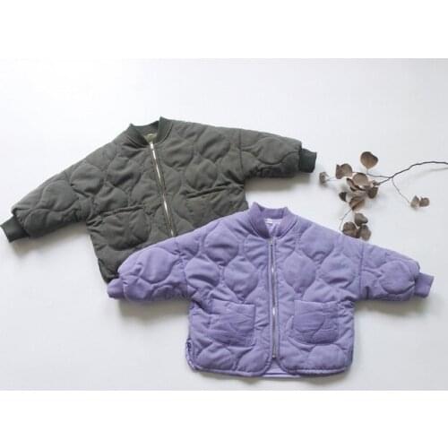 Baby Winter Cotton Coats Korean Fashion Zipper Warm Jacket for Girls Casual Plaid Solid Toddler Boys Windbreaker Kids Outerwear