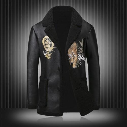 Designer 2020 Newest Famous Winter Coats USA Brand Tiger Print men Faux Sheepskin leather jacket