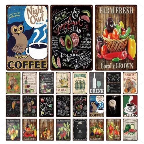 Home Decor Wall Art Poster Vegetables Fruits Metal Tin Sign Farm Fresh Food Retro Metal Plaque Wall Sticker Metal Plate 20X30Cm