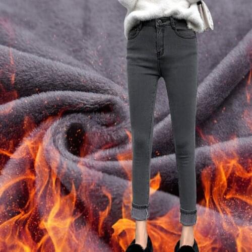 Candy Color Jeans Women Winter Warm Jean Pants Sexy Thickening Fleeces Pencil Pants 2020 Skinny Denim Trousers Black P9537