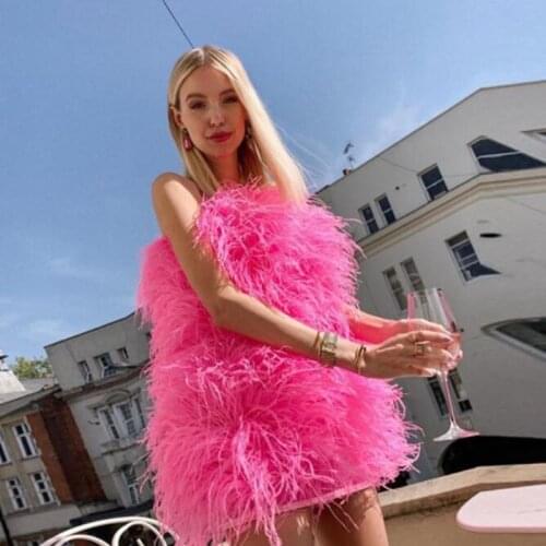 Photo Shoot Extra Puffy Party Dresses Ostrich vestidos de coctel Ruffle Party Dress Short Girl Cocktail Gowns Hot Pink