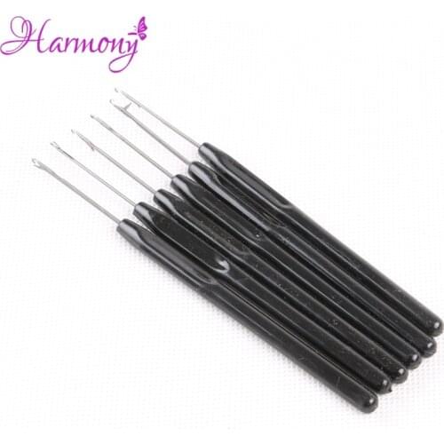 15pcs Black color plastic handle hook needle threader loop pulling needle for micro hair extensions tools