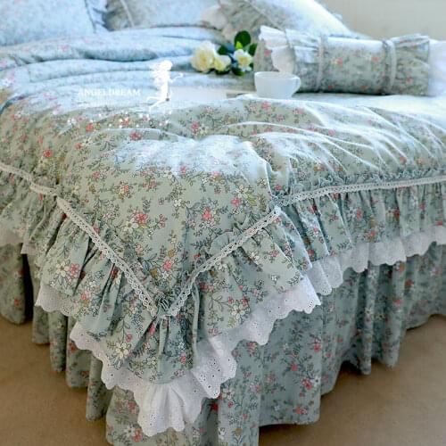Forest Floral-Print Cotton Princess Pastoral Style Pure Cotton Bedding Set Flowers Print Bedding Set Lace Ruffle Duvet Cover