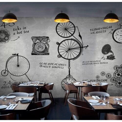 Continental retro custom 3D stereoscopic large mural mechanical timepiece letter Coffee Bar West Restaurant silk cloth mural