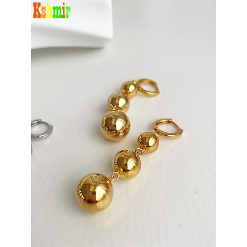 Kshmir Design metallic gold ball earrings with long fringed earrings for women to go with fashionable earrings and jewelry gifts