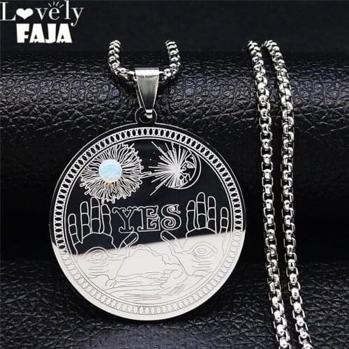 Witchcraft Divination Coin Sun Moon Hand Moonstone Stainless Steel Necklaces Silver Jewelry collier acier inoxydable N2215S03