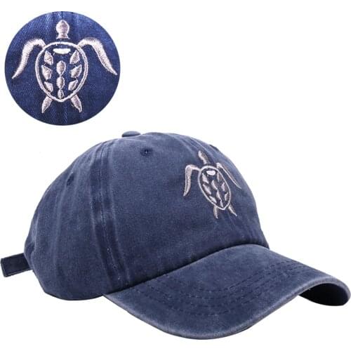 Mens Baseball Cap Womens Summer Hat Snapback Turtle Embroidery Cotton Retro Denim Fabric Cap Male Cowboy Hat Sun Hats