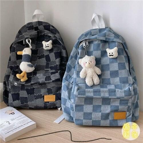 Cute Neutral Lattice Bag Nylon Water Resistant Laptop Backpack with Clip Parachute Large Casual Light Backpack for Travel