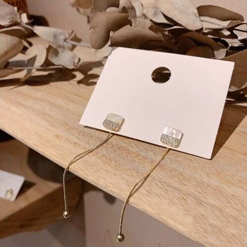 2020 new Korean temperament square full rhinestone earrings net red long tassel earrings temperament earrings