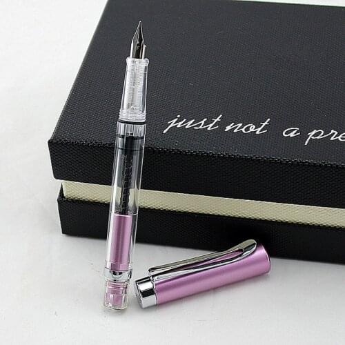 Office High capacity store ink Rotating piston plastic Transparent silver Trim EF Nib gift Fountain Pen
