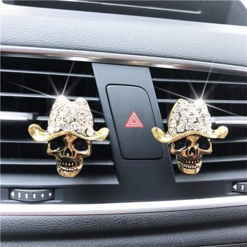 New pattern Rhinestone Skull Car perfume Air conditioning outlet decoration Car Air Freshener Car-styling Perfumes 100 Originais