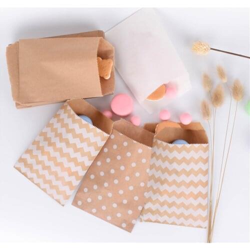 50pcs Kraft Paper Bags Candy Biscuit Bags Packing Pouch Popcorn Bag Birthday Party Snack Wrapping Supplies 15CM*10CM Bags
