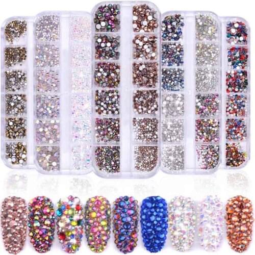 Crystal Nail Art Decor AB Nail Rhinestones Diamond 12 Grids