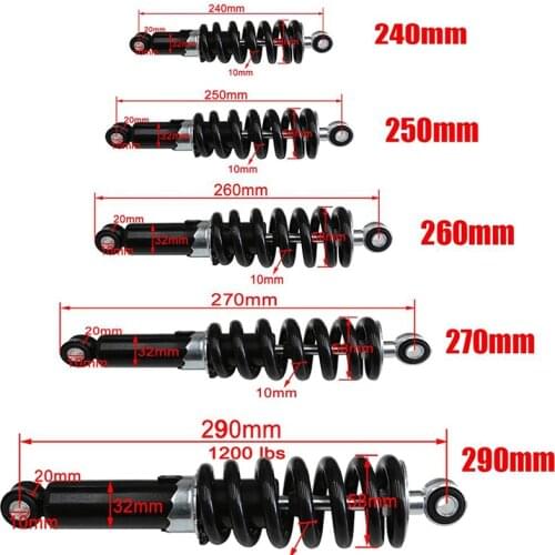 Universal 240/250/260/270/290mm 1200LBS Motorcycle Shock Absorber Suspension Protection Rear Shocker Absorbers Dirt Bikes
