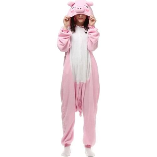 Adults Polar Fleece Kigurumi Cosplay Costume Pink Pig Cartoon Animal Onesies Pajama Halloween Carnival Masquerade Party Jumpsuit