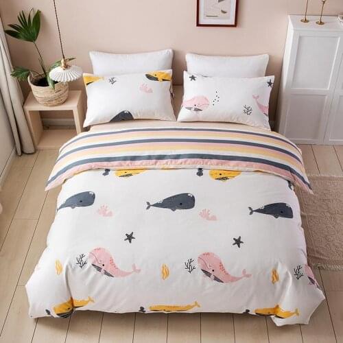 WUJIE Whale Pattern 3D Bedding Set 100% Cotton Fiber Animal Print Duvet Cover Set with Pillowcase for Kids Bedroom Decoration