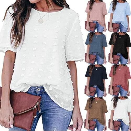 Women Chiffon Blouse Shorts Sleeve T-shirts Double Layer Summer Pullover Casual Loose Shirts Plus Size Outfits Tops Tee Blusa