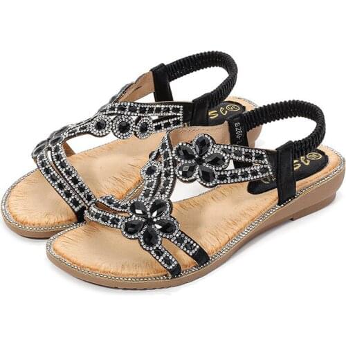 2021 Womens Shoes Fashion Trend Solid Color PU Shiny Rhinestone Open Toe Elastic Band Comfortable and Elegant Sandals