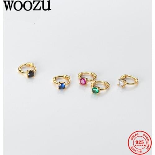 WOOZU Real 925 Sterling Silver Color Round Zircon Hoop Earrings For Women Korean Baby Girl Kid Small Ear Buckle Jewelry Gifts